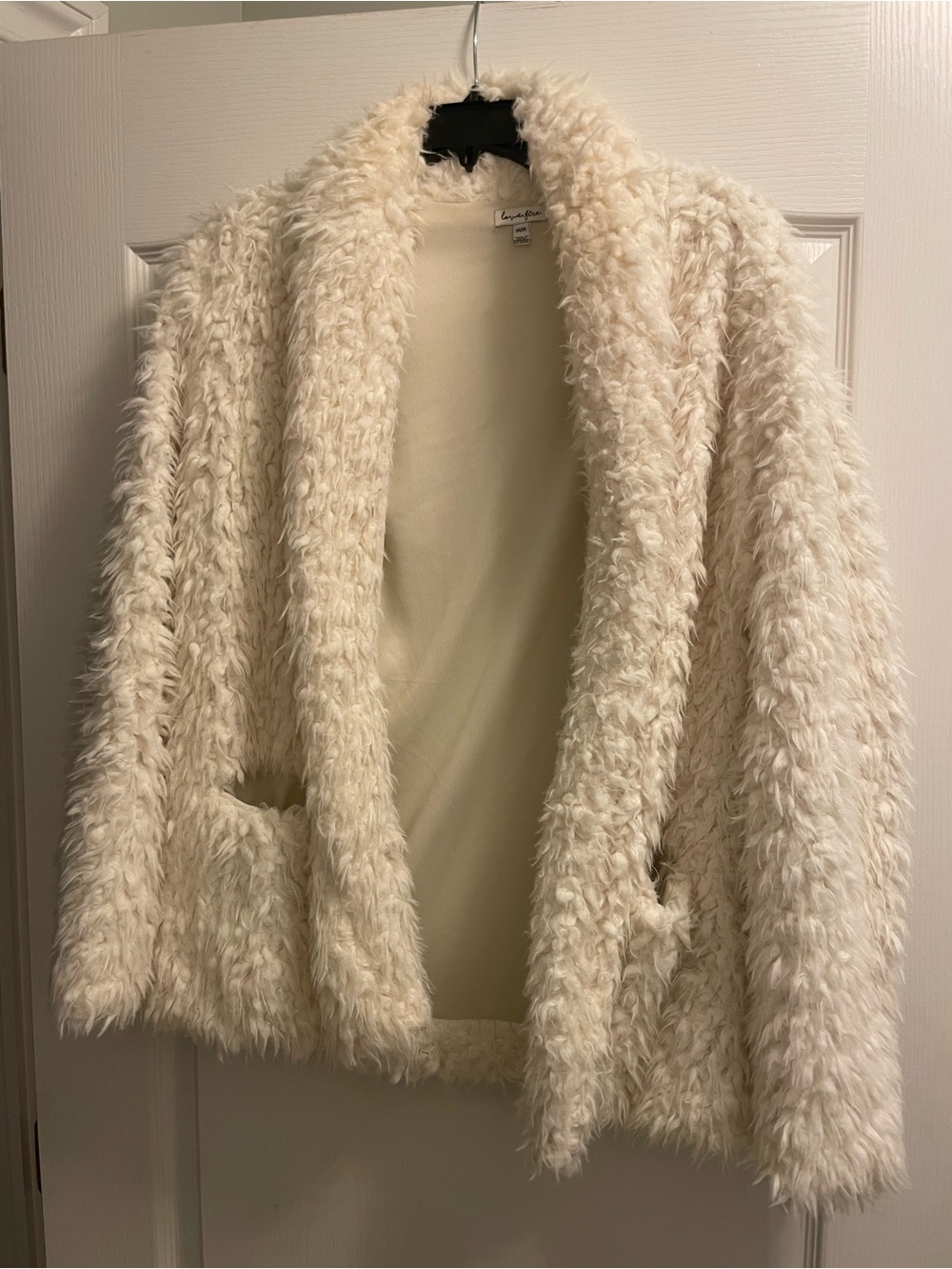 love, fire Plush Teddy Open-Front Jacket in Cream